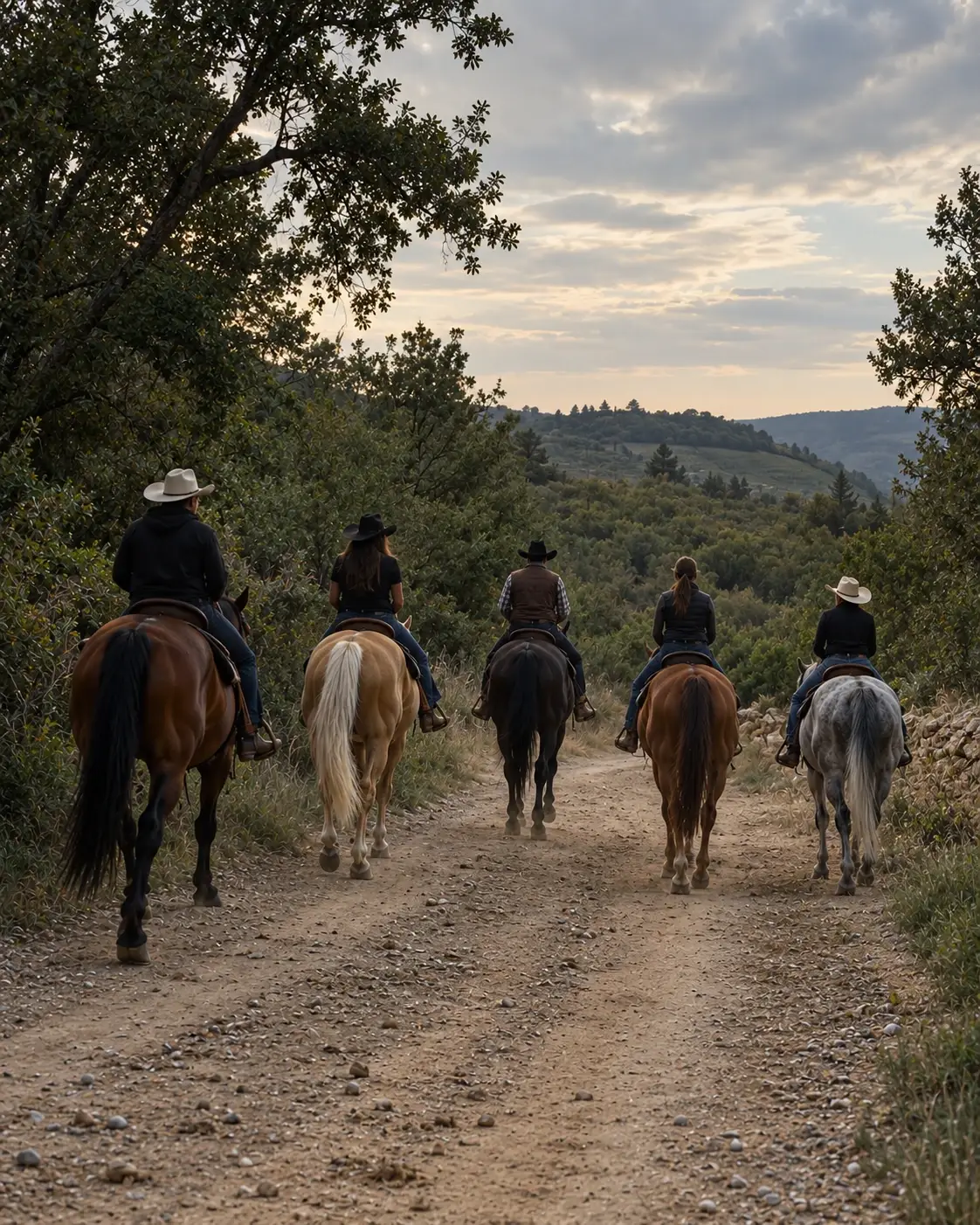 Cavalieri lungo un sentiero — Perazzo Ranch
